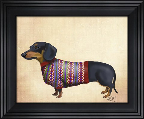 Framed Dachshund With Woolly Sweater Print