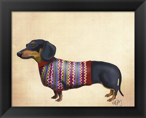 Framed Dachshund With Woolly Sweater Print