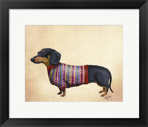 Framed Dachshund With Woolly Sweater Print