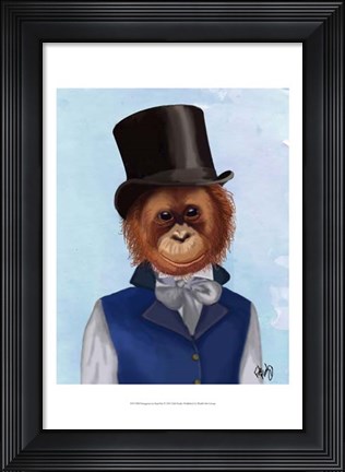 Framed Orangutan in Top Hat Print