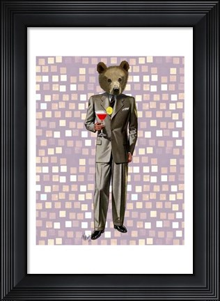 Framed Bear With Cocktail Print