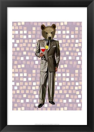 Framed Bear With Cocktail Print