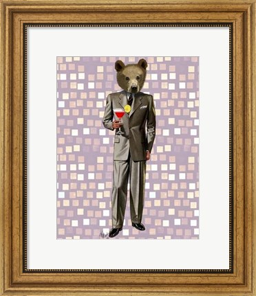 Framed Bear With Cocktail Print