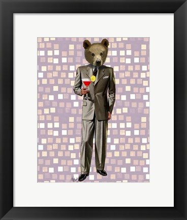 Framed Bear With Cocktail Print