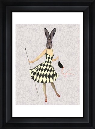Framed Rabbit in Black White Dress Print