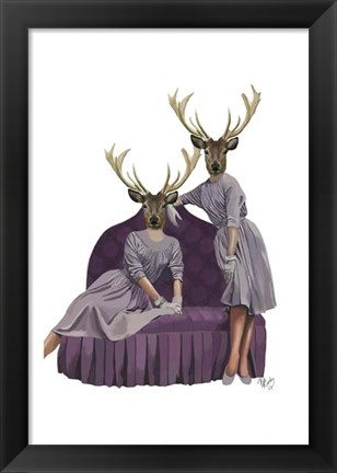 Framed Deer Twins in Purple Dresses Print