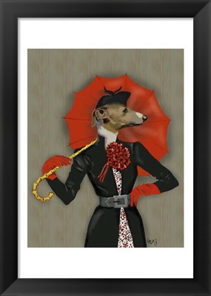 Framed Elegant Greyhound and Red Umbrella Print