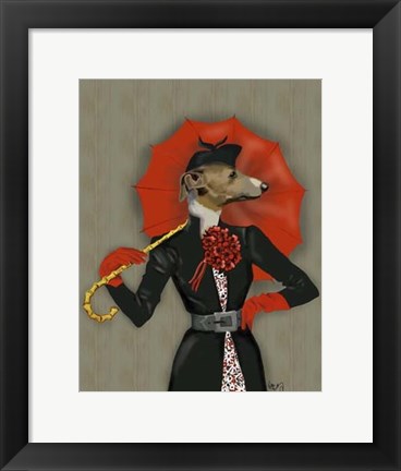 Framed Elegant Greyhound and Red Umbrella Print