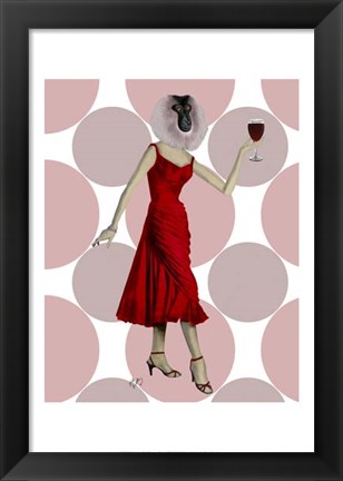 Framed Monkey in Red Dress with wine Print