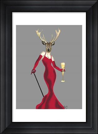 Framed Glamour Deer in Red Print