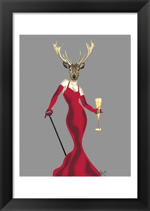 Framed Glamour Deer in Red Print