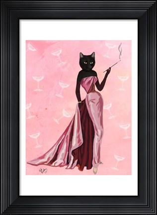Framed Glamour Cat in Pink Print