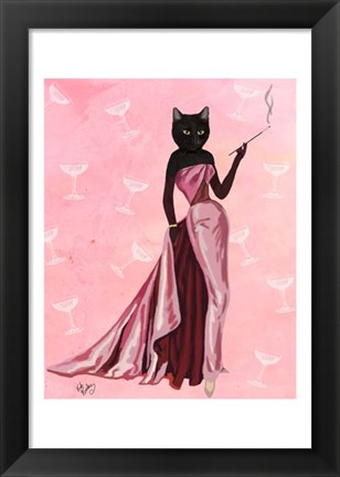 Framed Glamour Cat in Pink Print