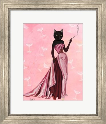 Framed Glamour Cat in Pink Print
