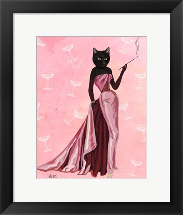 Framed Glamour Cat in Pink Print