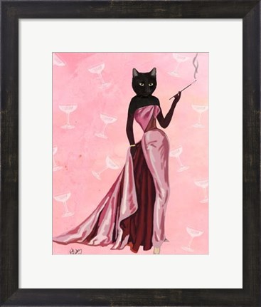 Framed Glamour Cat in Pink Print