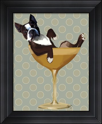 Framed Boston Terrier in Cocktail Glass Print