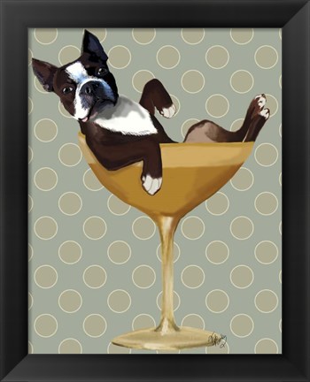 Framed Boston Terrier in Cocktail Glass Print