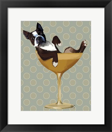 Framed Boston Terrier in Cocktail Glass Print