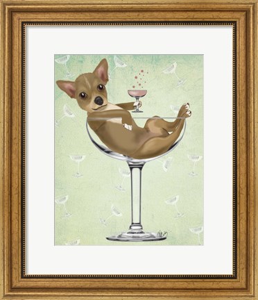 Framed Chihuahua in Cocktail Glass Print