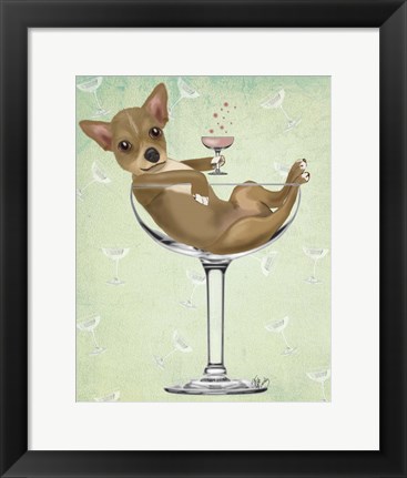 Framed Chihuahua in Cocktail Glass Print