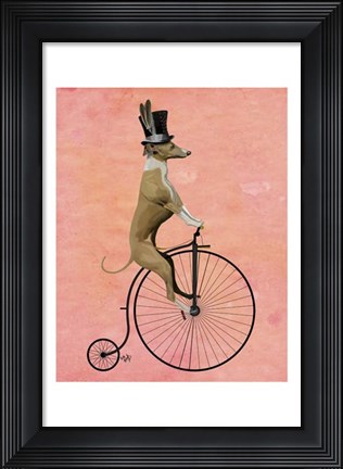 Framed Greyhound on Black Penny Farthing Print