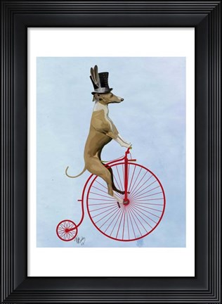 Framed Greyhound on Red Penny Farthing Print