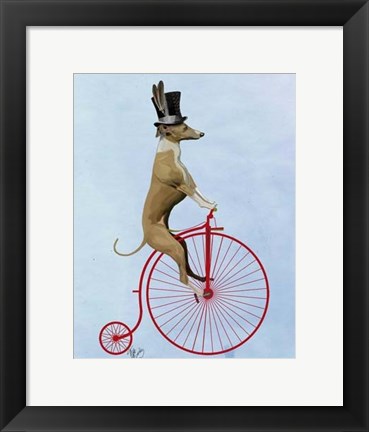 Framed Greyhound on Red Penny Farthing Print