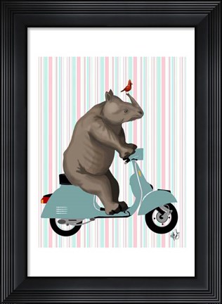 Framed Rhino on Moped Print