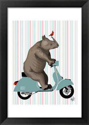 Framed Rhino on Moped Print