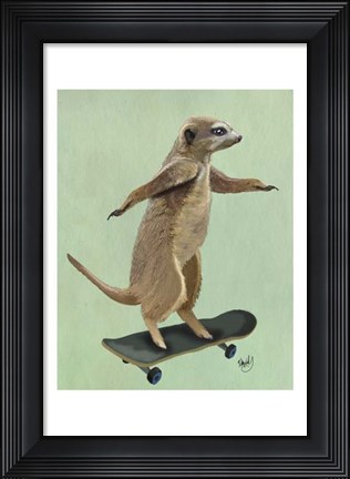 Framed Meerkat On Skateboard Print