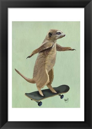 Framed Meerkat On Skateboard Print