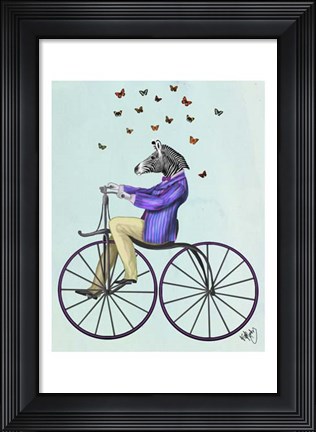 Framed Zebra On Bicycle Print