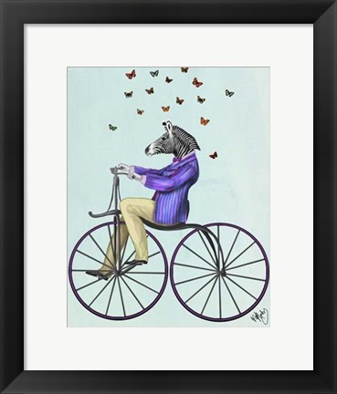 Framed Zebra On Bicycle Print