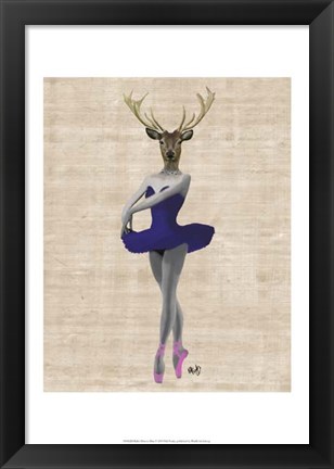 Framed Ballet Deer in Blue II Print