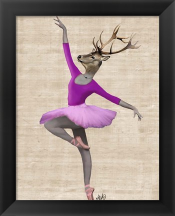 Framed Ballet Deer in Pink II Print