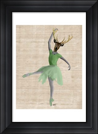 Framed Ballet Deer in Green II Print