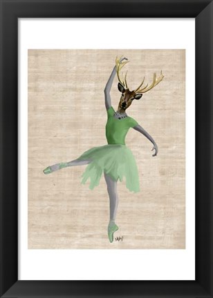 Framed Ballet Deer in Green II Print