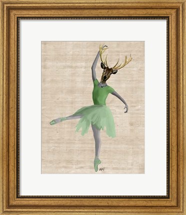 Framed Ballet Deer in Green II Print