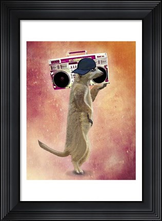 Framed Meerkat and Boom Box Print