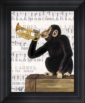 Framed Monkey Playing Trumpet Print