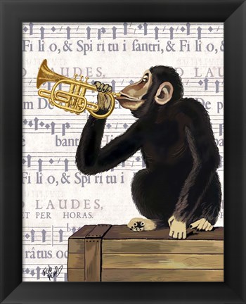 Framed Monkey Playing Trumpet Print