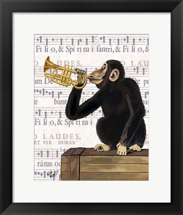 Framed Monkey Playing Trumpet Print