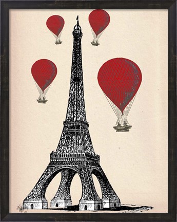 Framed Eiffel Tower and Red Hot Air Balloons Print