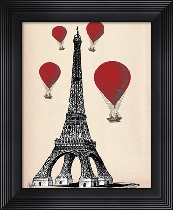 Framed Eiffel Tower and Red Hot Air Balloons Print