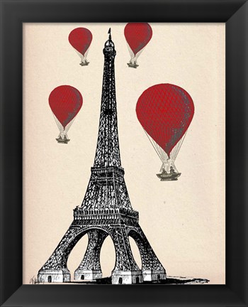 Framed Eiffel Tower and Red Hot Air Balloons Print