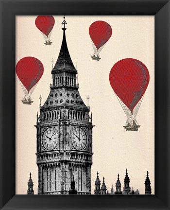 Framed Big Ben and Red Hot Air Balloons Print