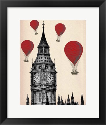 Framed Big Ben and Red Hot Air Balloons Print