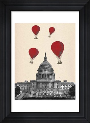 Framed US Capitol Building and Red Hot Air Balloons Print