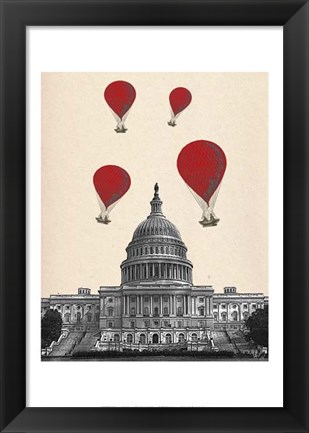 Framed US Capitol Building and Red Hot Air Balloons Print